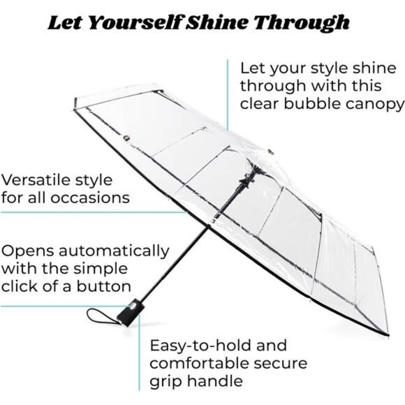 Ultra Clear Folding Umbrella with Auto Open Technology - Picture 2 of 7